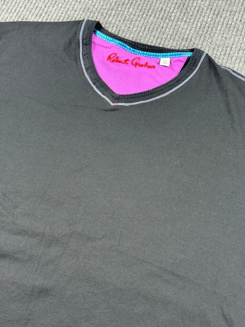 Robert Graham Vneck Stitched T-shirt Mens 4XL Supima Cotton Black Blue Stitching